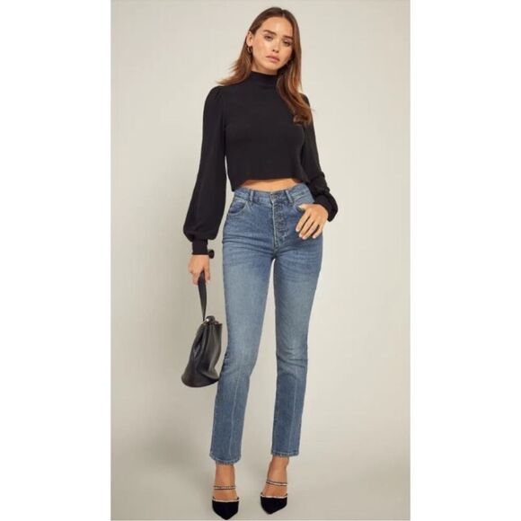 Reformation Liza Ultra High Rise Straight Jeans Size 31 Medium Wash Malta - Picture 1 of 11